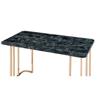 Vynxaria Gold-Black Desk Computer Desks Writing Desks Office Table with Faux Marble Surface for Modern Workspaces