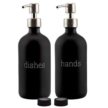 Cornucopia Brands 16oz Hands Dishes Pump Bottles 2pc Set; Soap Dispensers for Kitchen and Home