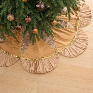 Luxury Gold Scalloped Christmas Tree Skirt, 48-Inch Holiday Tree Base Cover with Sequins and Pleated Trim| OrnamentallyYou - 1 of 4