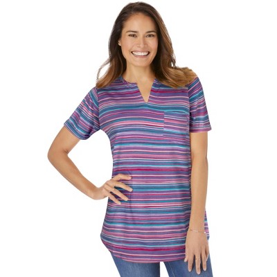 Woman Within Plus Size Notch-Neck Pocket Tee