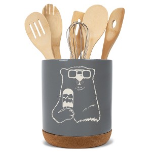 Elanze Designs Kitchen Utensil Holder With Non Slip Cork Base Large 8 Inch Ceramic Storage Crock Quirky Fun Countertop Organizer Polar Bear Sunglasses - 1 of 4