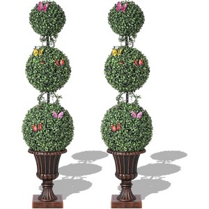 3 FT Artificial Double Ball Topiary Trees Artificial Plants Outdoor with Vines & Insects Decoration Topiary Trees for Home Offices Porch Decor, 2PCS - 1 of 4