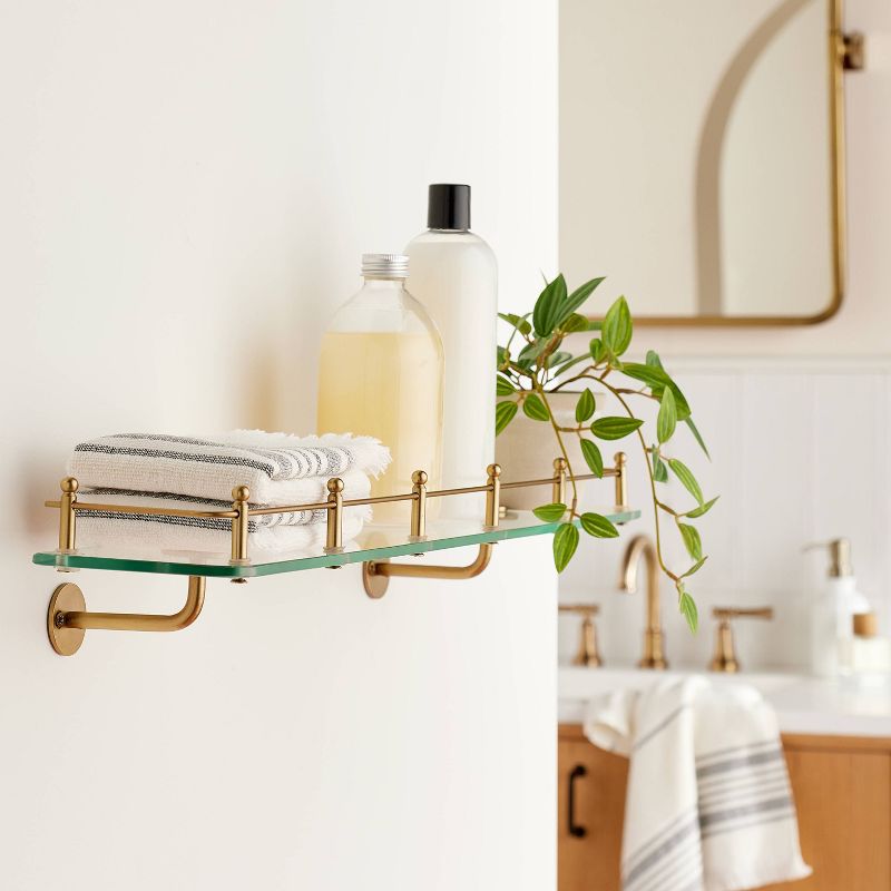 24&#34; Decorative Glass Wall Shelf with Brass Rail - Hearth &#38; Hand&#8482; with Magnolia, 3 of 5