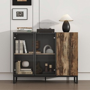 Famapy Contemporary Multi-Mode Lighting Display Cabinet,Storage Organizer with LED Light,Glass & Press-to-Open Doors,Bookshelf for Living Room & Study - 1 of 4