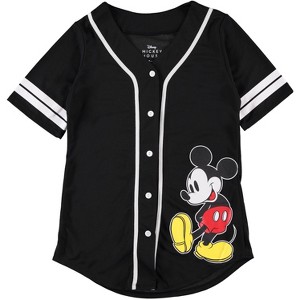 Ladies Mickey Mouse Fashion Shirt - Mickey & Minnie Mouse Baseball Jersey - Disney Mickey Mouse Button Down Baseball Jersey (Black Baseball, X-Large) - 1 of 4