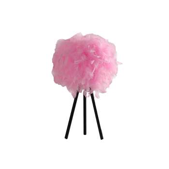 20.5" Hot Pink Feather Shade Tripod Modern Metal Table Lamp - Ore International