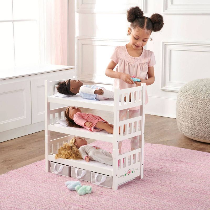 Badger Basket 1-2-3 Convertible Doll Bunk Bed with Bedding and Baskets - White Rose, 2 of 9