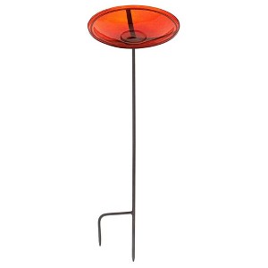 Achla Designs Reflective 14 Inch Hand Blown Crackle Glass Birdbath with 36 Inch Tall Ground Stake for Backyard Gardens and Habitats, Red - 1 of 4