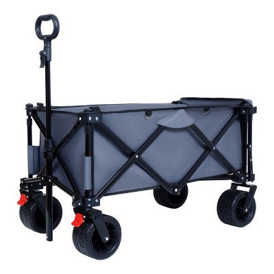 YONWAY Heavy-Duty Collapsible Utility Wagon with Expandable Tailgate,All-Terrain Beach Wheels,Adjustable Handlefor Outdoor,Beach Gear,Gray