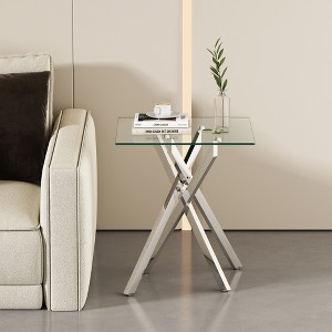 Dolonm 17.72" Square Tempered Glass End Table with Metal Legs, Set of 2, Modern Living Room Side Tables - 1 of 4