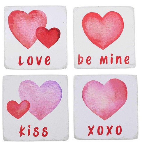 Ganz Heart Coasters - Four Coasters 3.75 Inches - Valentine's Day Absorbent  - Cb179016 - Stone - Multicolored