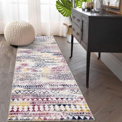 Machine Washable Moroccan Geometric Floor Mat