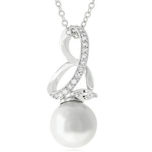 ShineHigh Royalty Pearl Pendant Necklace – Rhodium Plated with Cubic Zirconia and 12mm Round Simulated Pearl – Elegant Wedding & Classic Gift - 1 of 1