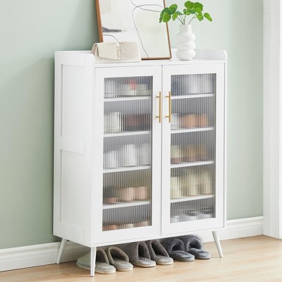 Shoe Cabinet with Glass Doors, 5-Tier Entryway Shoe Organizer Storage Rack