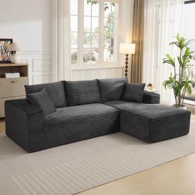 L-Shaped Modular Sectional Couch for Living Room, Plush Corduroy Fabric Upholstered Sofa, Modern Lounge, No Assembly Required
