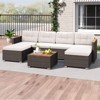 Costway 7 PCS Wicker Conversation Set with Seat & Back Cushions Wood Armrests & Tabletop - 4 of 4