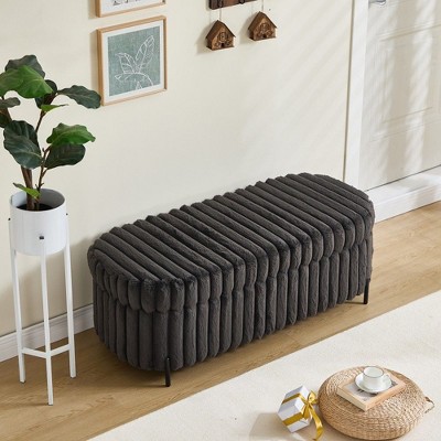 NicBex Upholstered Ottoman,Modern Footstool with Metal Legs,Faux Fur Ottoman for Living Room,Entryway