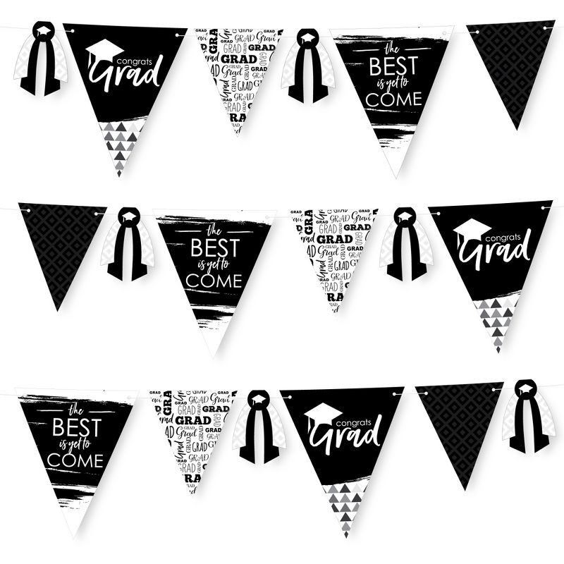 Big Dot of Happiness 30 Piece Black and White Graduation Party Pennant Triangle Banner, 1 of 9