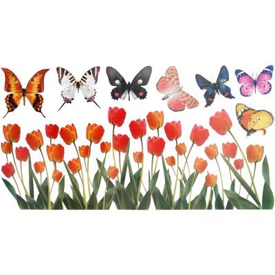 Slickblue Tulip & Butterfly Wall Decals – Easy-to-Apply Vinyl Stickers for Living Room, Bedroom, and Office Spaces