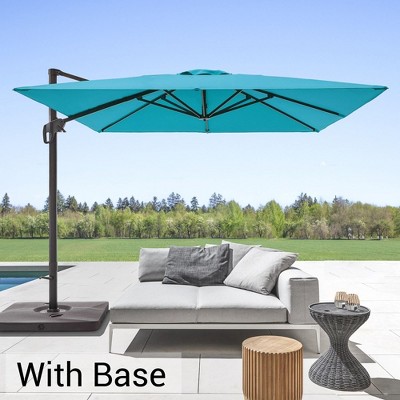 Sonkuki 10x10ft Cantilever Patio Umbrella Offset Hanging Umbrella with Base and 270gsm Fade-Resistant Fabric 360° Outdoor