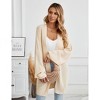 Women's Long Sleeve Cardigan Open Front Rib Knit Longline Coats with Lantern Sleeves and Loose Fit Sweater,Apricot - M - 2 of 4