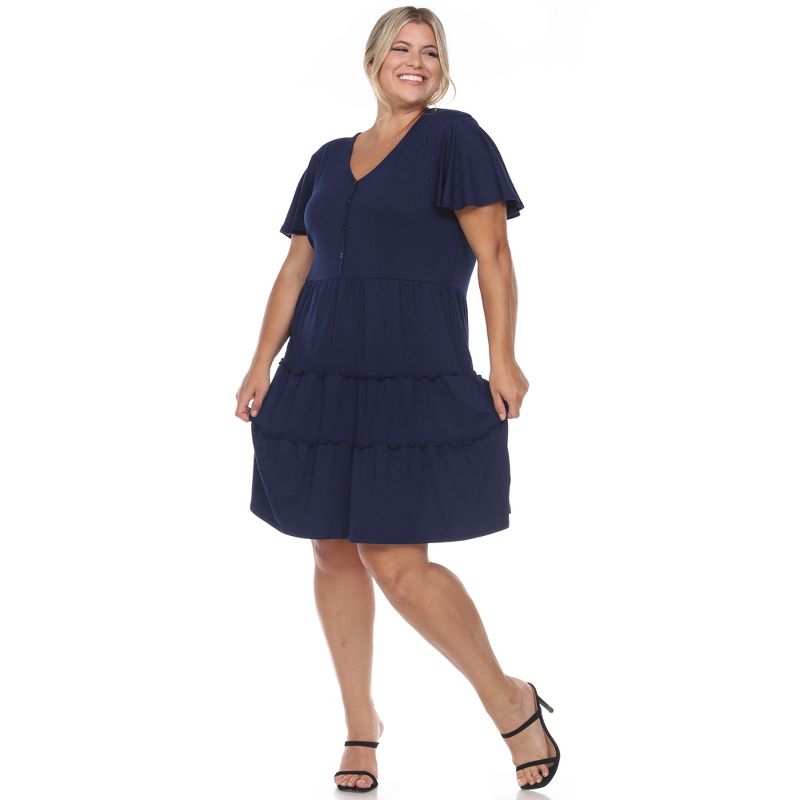 Plus Size Short Sleeve V-neck Tiered Midi Dress, 2 of 6
