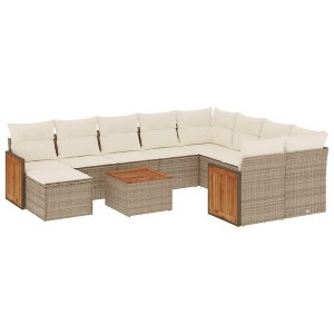 vidaXL 11 Piece Patio Sofa Set with Cushions Beige and Cream Poly Rattan - 1 of 4