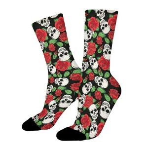 Skull Skeletons Rose Women Printed Crew Socks Funny Funky Socks Soft Polyester Novelty Gifts for Artists Men - 1 of 1