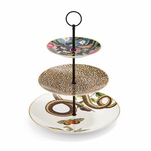 Spode Creatures of Curiosity 3-Tier Cake Stand with Handle, Victorian Style Prints - Fine China Plates with 22ct Gold Rim - 1 of 4