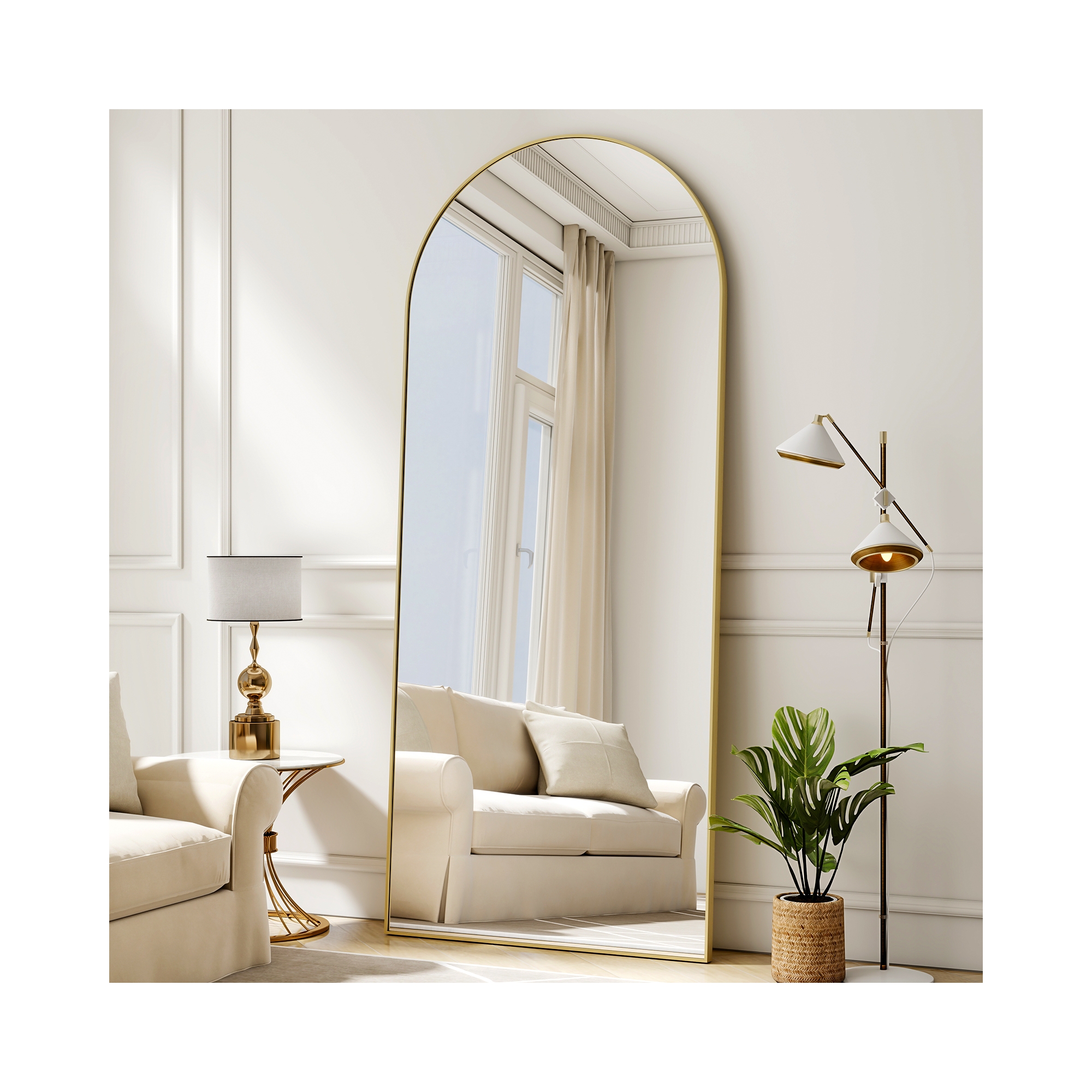 BEAUTYPEAK Arched Full Length Mirror with Stand, Bedroom Floor Mirror