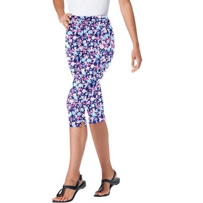 Woman Within Women's Plus Size Petite Stretch Cotton Printed Capri Legging