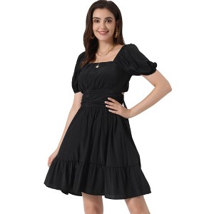 Allegra K Women's Smocked Summer Casual Bow Tie Back Ruffle A-Line Dress - 1 of 4