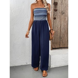 Women's Casual Summer Strapless Jumpsuits Off Shoulder Sleeveless Romper With Pocket - 1 of 4