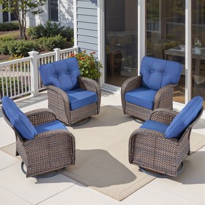 Buenhomino Outdoor Patio Wicker Swivel Chairs - Set of 4 Outside Rattan Rocker Glider Chair Rocking Armchairs for Front Porch Balcony Yard Deck - 1 of 4