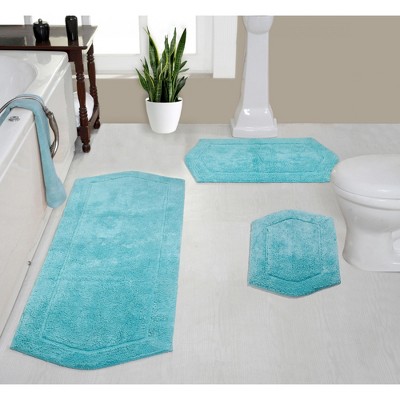 Set Of 3 Waterford Collection Turquoise Cotton Tufted Bath Rug Set ...