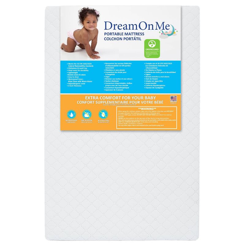 Dream On Me Portable Crib and Toddler Mattresses - White, 1 of 6