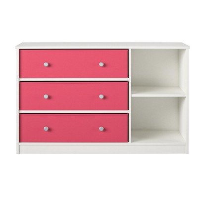 White and Pink 3-Drawer Wide Nursery Dresser