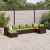 vidaXL 7 Piece Patio Lounge Set w/Cushions - Brown Poly Rattan Outdoor Furniture Set - Comfy Garden Seating for Backyard, Terrace, Patio - 2 of 4