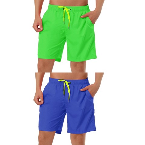Lars Amadeus Men's Drawstring Waist Surfing Solid Color Swimwear Beach Board Shorts 2 Packs Dark Blue/Green 36