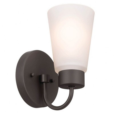 Erma 8" Bronze Wall Sconce with White Glass Shade