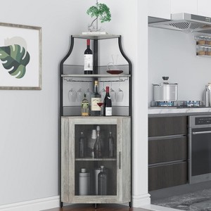 Corner Bar Cabinet with Glass Holder, Industrial Wine Cabinet with Adjustable Shelf, Liquor Cabinet Bar Cabinet, Corner Display Cabinet - 1 of 4