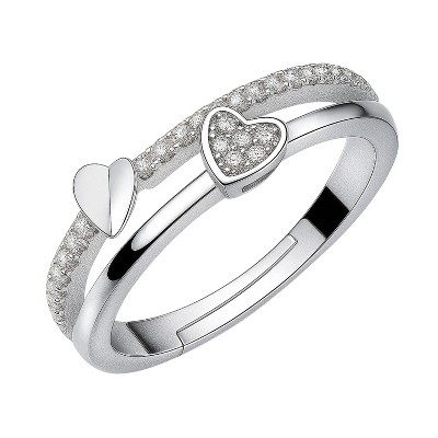 Women's Silver - Toned Copper Stackable Ring with Heart & Crystal Accents