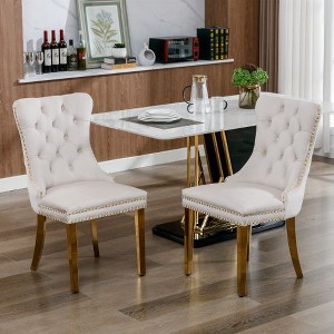 Kumasinova Set of 2 Tufted Solid Wood Dining Chair, Velvet Upholstered Kitchen Chair with Chrome Stainless Steel Plating Legs & Nailhead Trim - 1 of 4