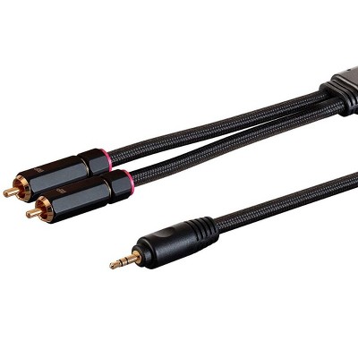 Monoprice 3.5mm to 2-Male RCA Adapter Cable - 25 Feet - Black, Gold Plated Connectors, Double Shielded With Copper Braiding - Onix Series
