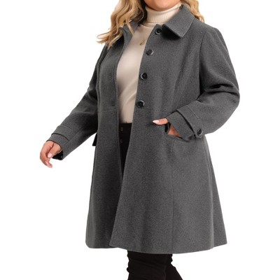 Unique Bargains Agnes Orinda Women's Plus Size A Line Turn Down Collar  Double Breasted Coat