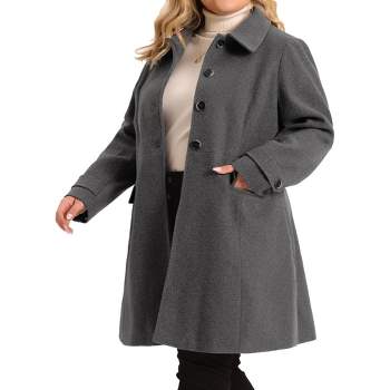 Agnes Orinda Women's Plus Size Single Breasted Long Sleeve Fleece Warm Overcoats