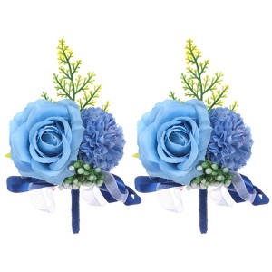 Unique Bargains Artificial Rose Flower Men Wedding Boutonnieres 2 Pcs - 1 of 4