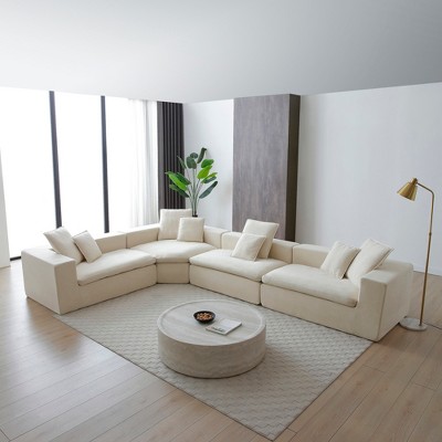 149" Velvet Oversized L-Shaped Cloud Modular Sectional Sofa with Deep Seat, No Assembly Required