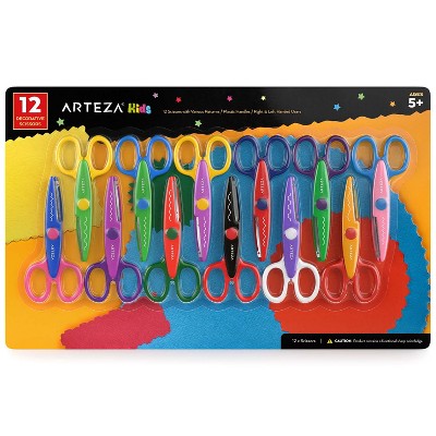 Arteza Kids Pattern Scissors 5.5", Assorted Colors - 12 Pack