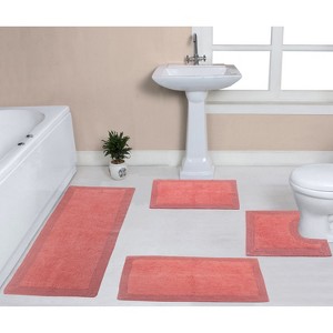 Luxury Reversible Bathroom Rugs Set, Washable Rug, Extra Soft and Absorbent bath Rug, Non-Slip Bath Mat Set, 4 Pcs Set with Contour, Coral - 1 of 4